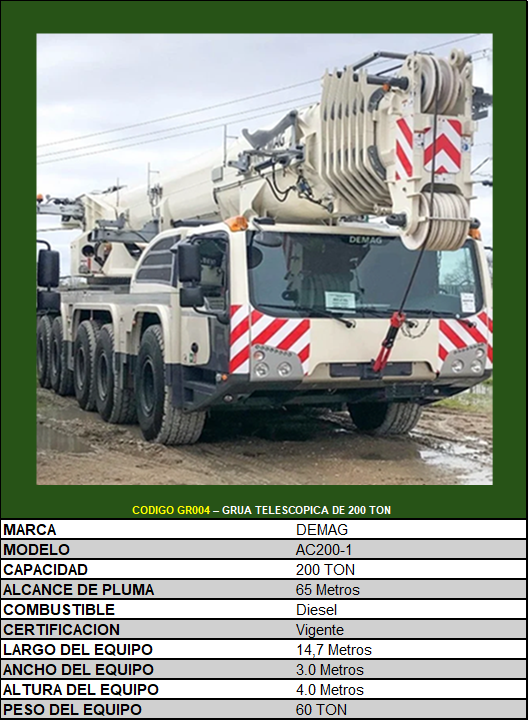 CODIGO GR004 – GRUA TELESCOPICA DE 200 TON - COTX032